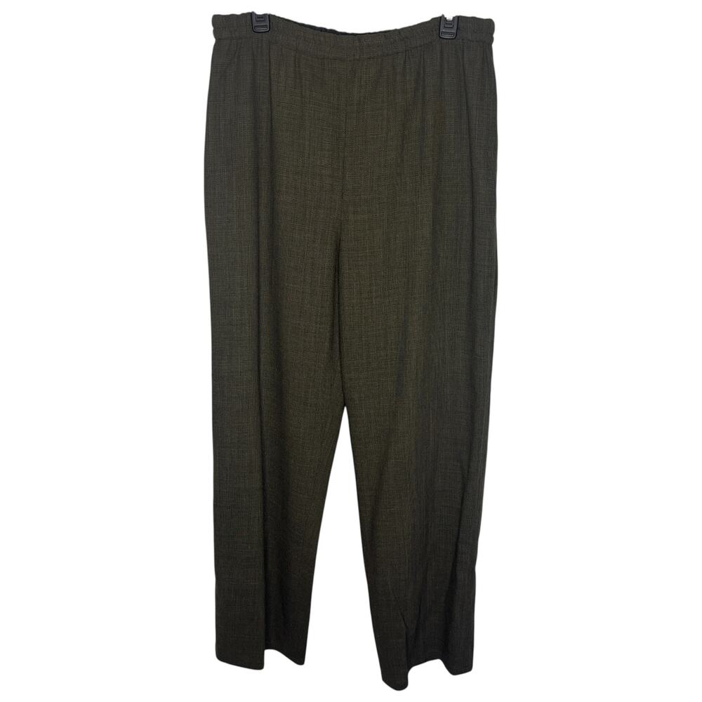 Vintage Zoran Womens Pants Size L Brown 100% Wool Straight Elastic Waist Italy